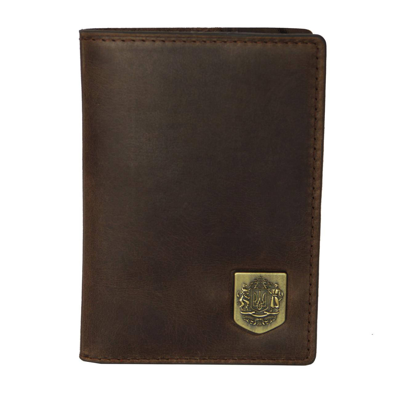 

Кожаная обложка для паспорта с гербом Украины PJ темно-коричневая