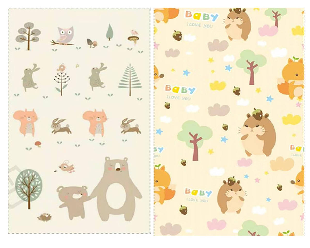 

Складной детский игровой коврик двусторонний 200*150*0,8см, лесные животные