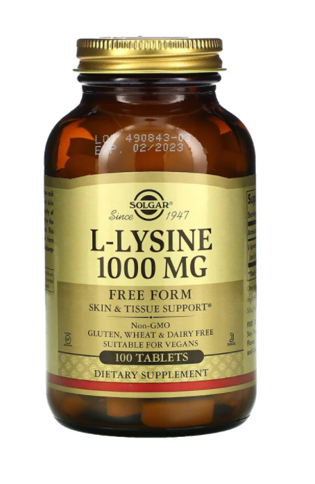 

Лизин, L-Lysine, Solgar, 1000 мг, 100 таблеток