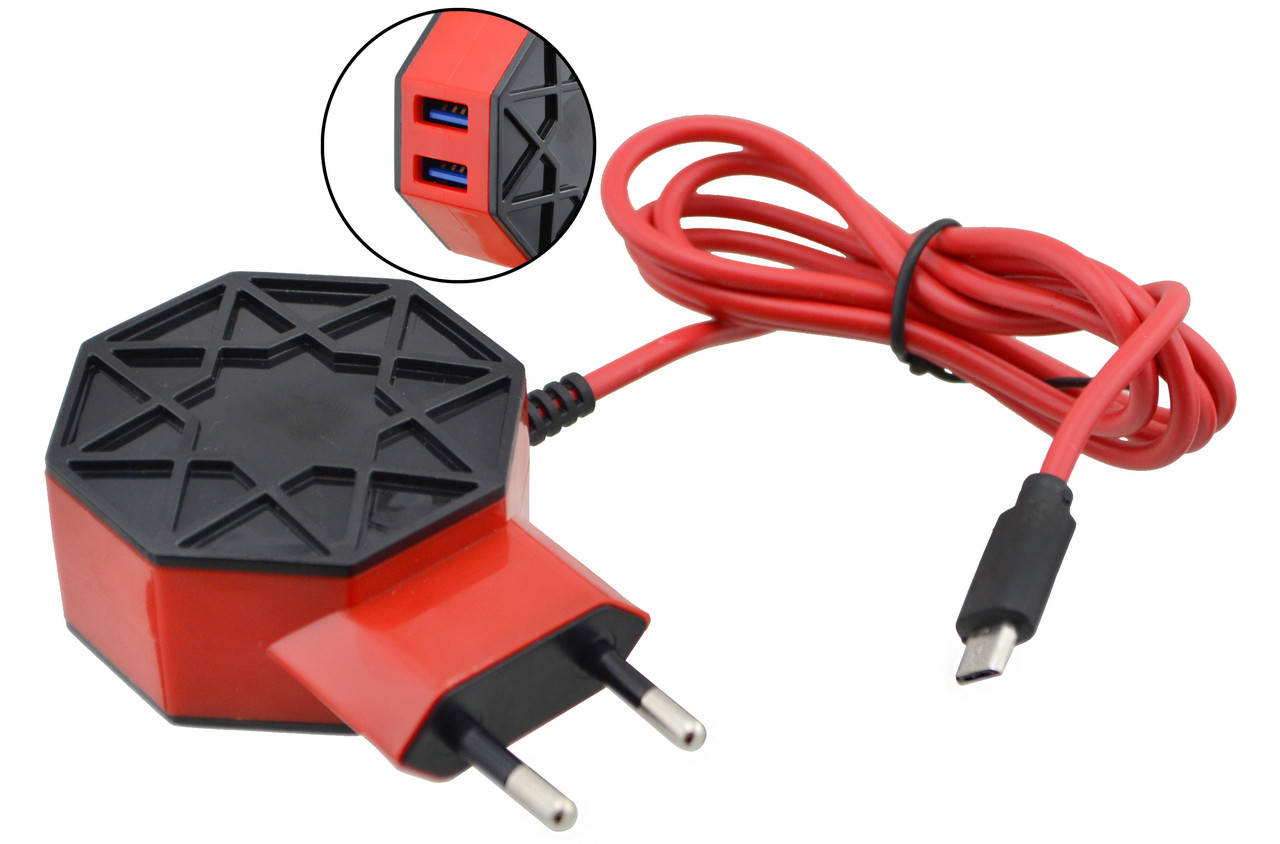 

Блок питания Dellta Star на 2 USB 2.1A с кабелем micro USB Red, Красный