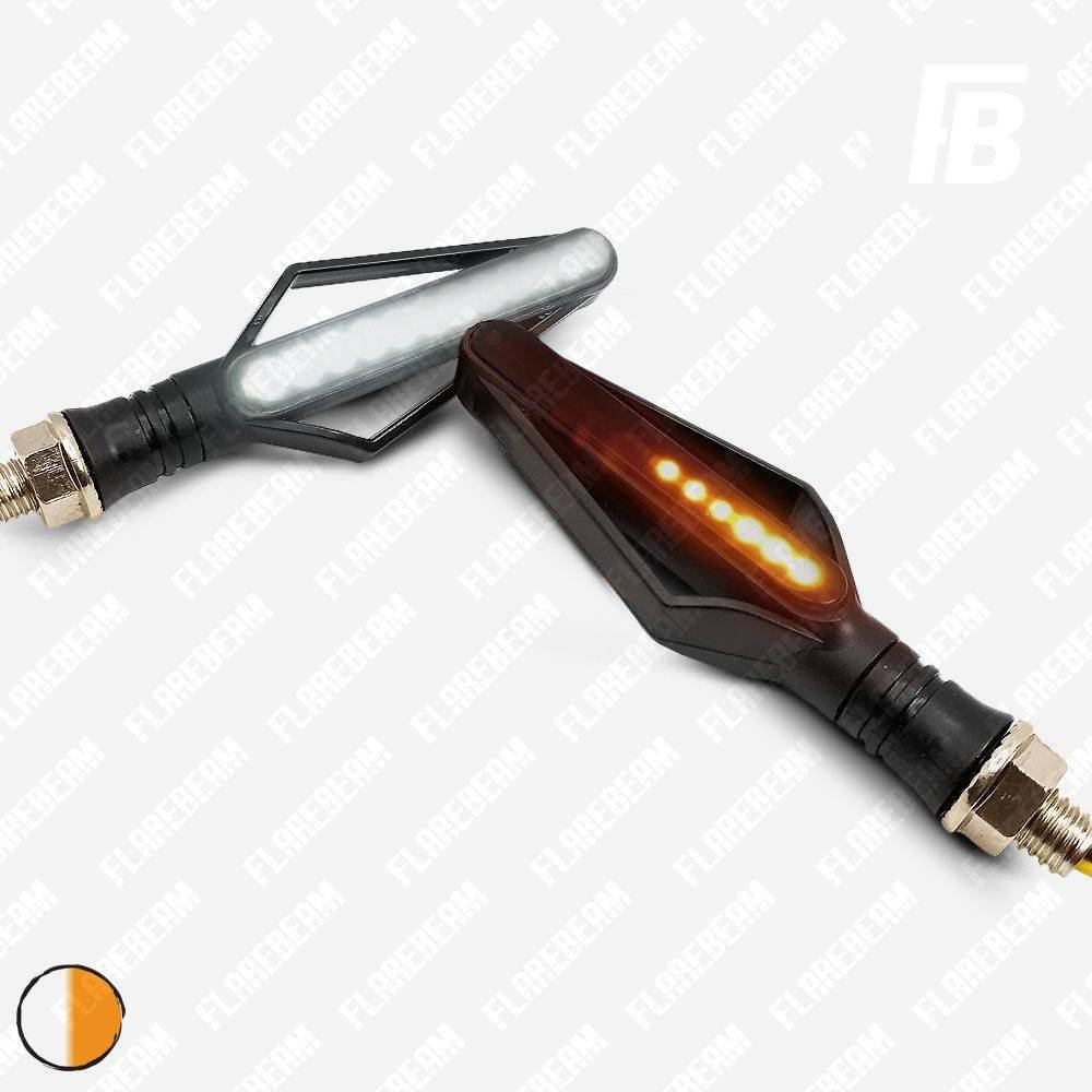 

Поворотники (бегущие) и ДХО 05 на мотоцикл светодиодные (LED), "линия", SMD 3020*12+12, 2 шт. (оранжевый +