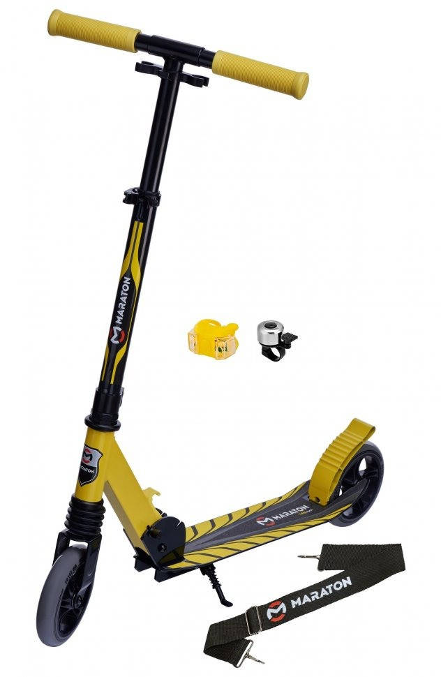 

Самокат Maraton SPORT 145 желтый.Детский городской двухколесный самокат маратон с фонариком и звонком