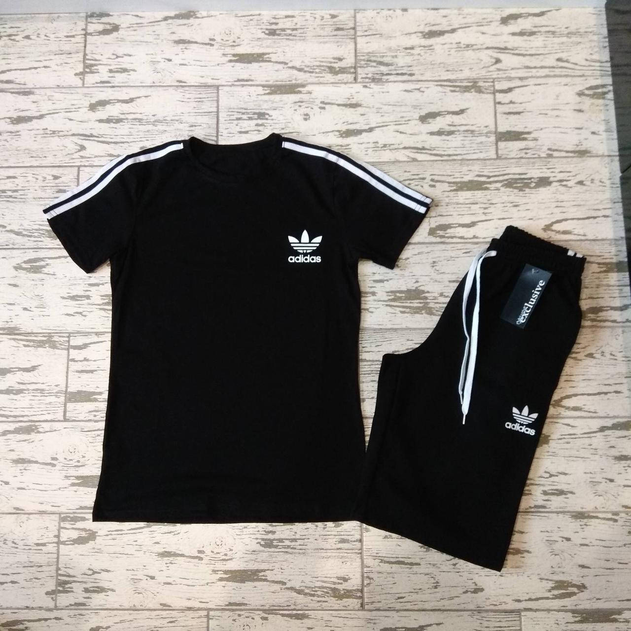

Летний мужской спортивный костюм Adidas. Мужская футболка и шорты Адидас, Черный