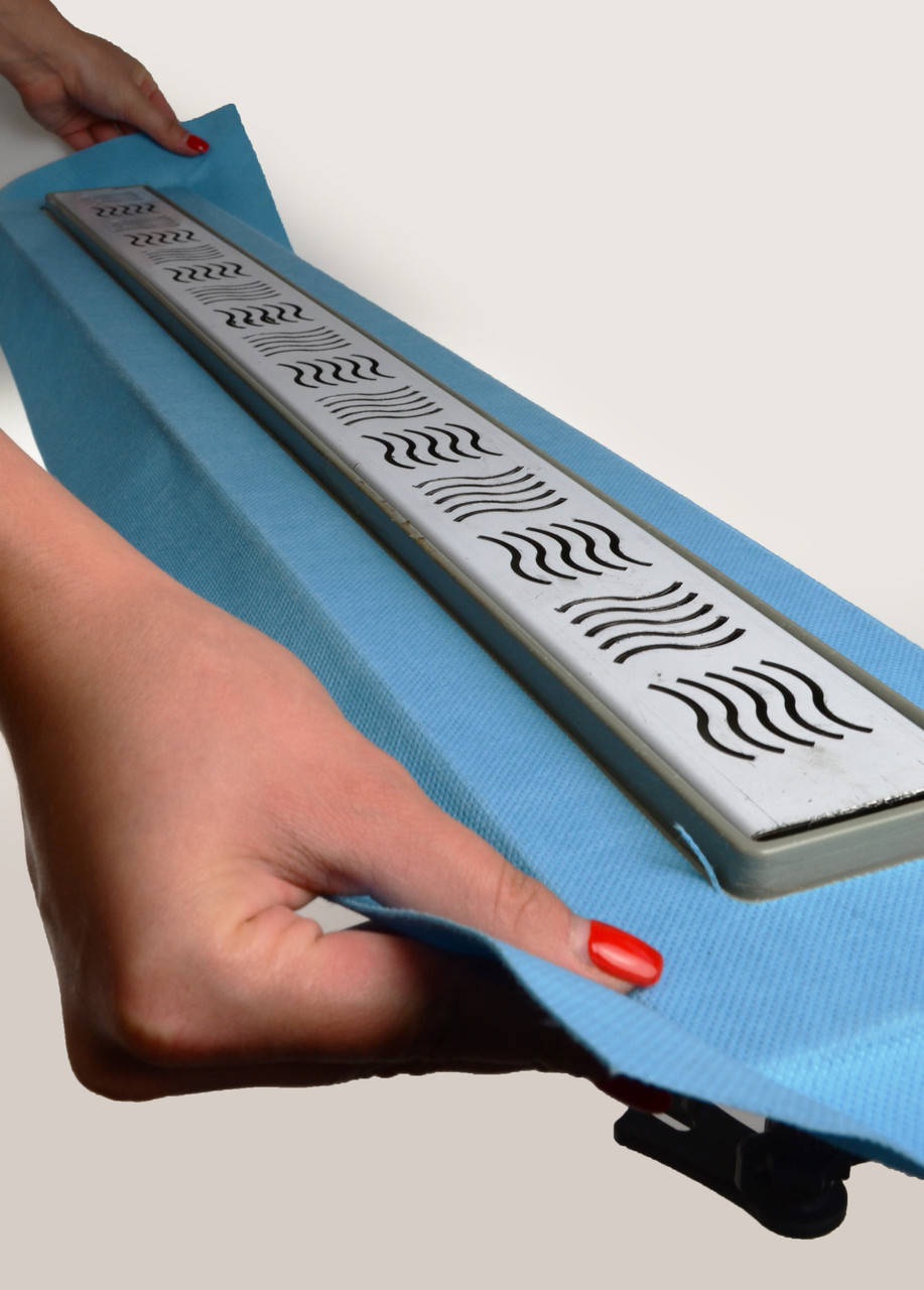 

Трап в душ, решетка из нержавеющей стали "Волна" 80 см, Душевой канал с горизонтальным фланцем, Хром