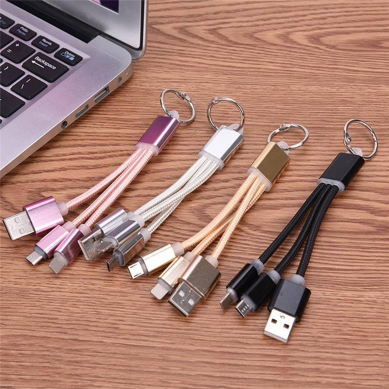 

Кабель брелок 2в1 Micro USB + Lightning, Малиновый