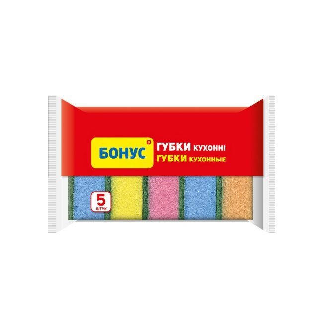 

Губки кухонные Бонус для мытья посуды 5 шт / уп, Разные цвета