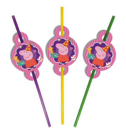 

Коктейльные трубочки с гофрой "Пеппа розовая ", 8 шт, Разные цвета