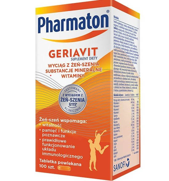 

Sanofi, Pharmaton Geriavit мультивитамины с супер экстрактом женьшеня G115, 100 табл