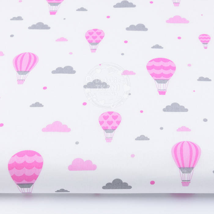 

Бязь польская "Воздушные шары с облаками" розового цвета № 845, Розовый