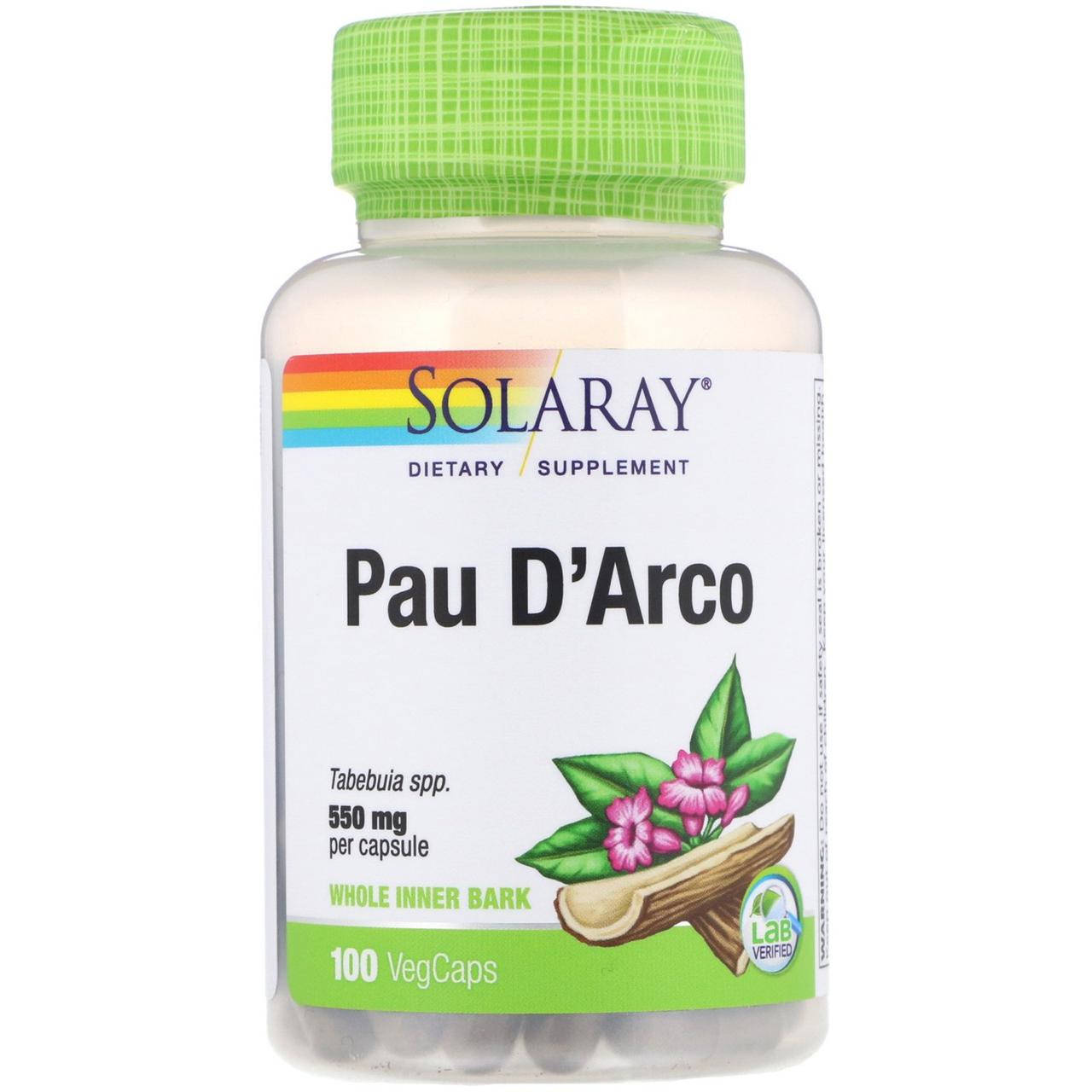 

Solaray, Pau D'Arco (100 капс. по 550 мг), кора муравьиного дерева