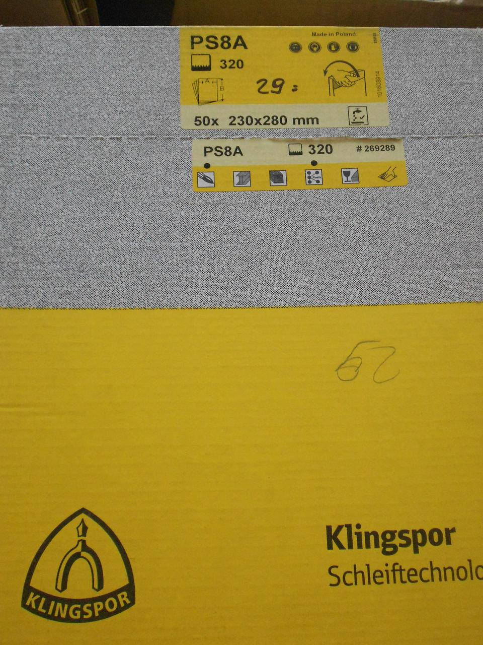 

Лист бумажный шлифовальный 230х280 мм Р 320 KLINGSPOR