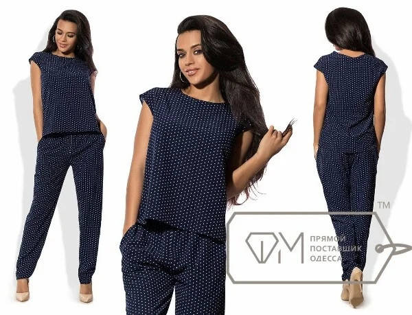 

Летний женский брючный костюм в офис, Темно-синий