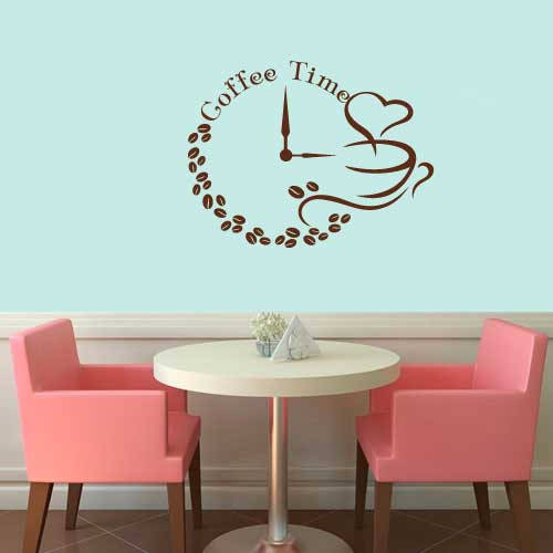 

Интерьерная виниловая декоративная наклейка часы Coffee Time (наклейки на кухню кофейные зерна пленка декор), Разные цвета