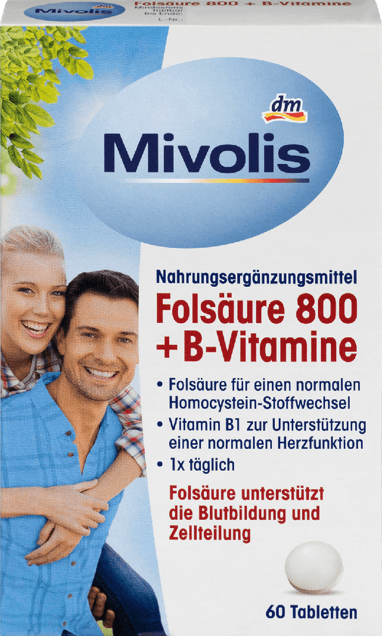 

Биологически активная добавка Mivolis Folsäure 800 + В1, В6, В12, 60 шт.