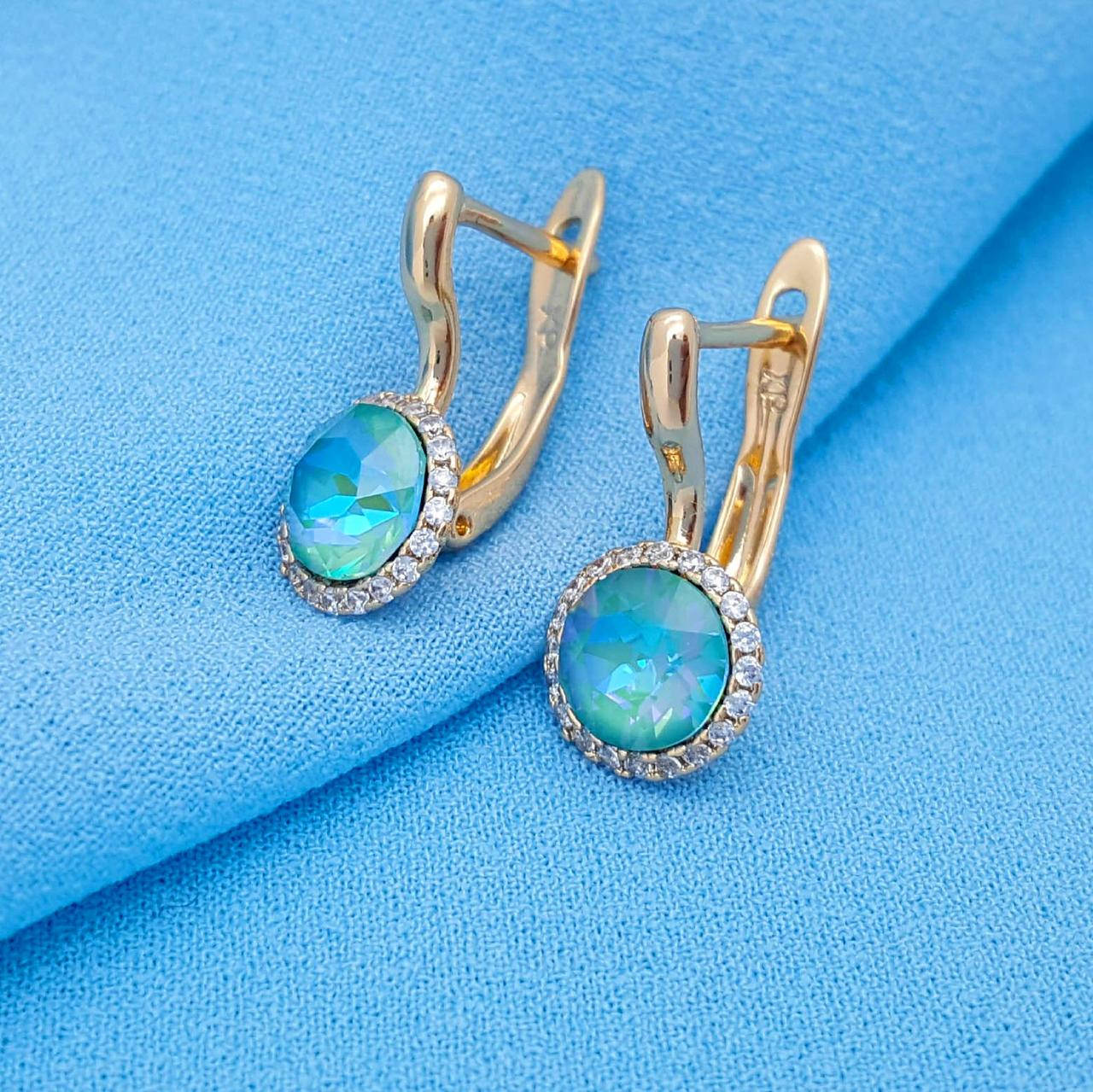 

Серьги Swarovski, голубые, англ.замок, медзолото Xuping