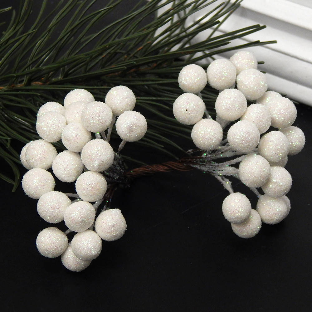 

Гроздь ягод в глиттере для декора, белый хамелеон