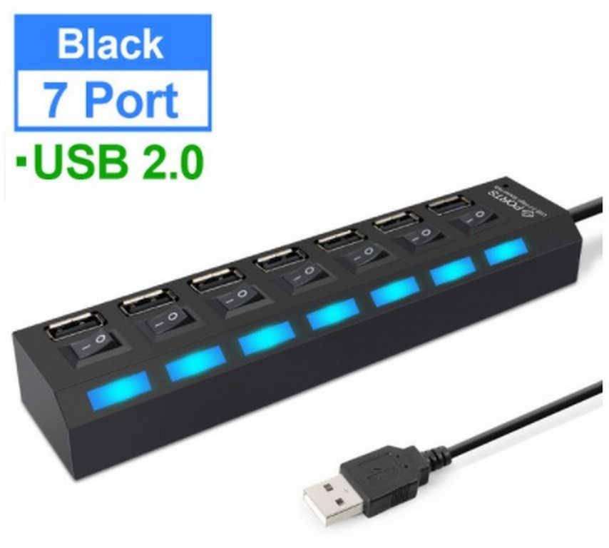

USB 2.0 hub концентратор разветвитель 7 портов с выключателями черный