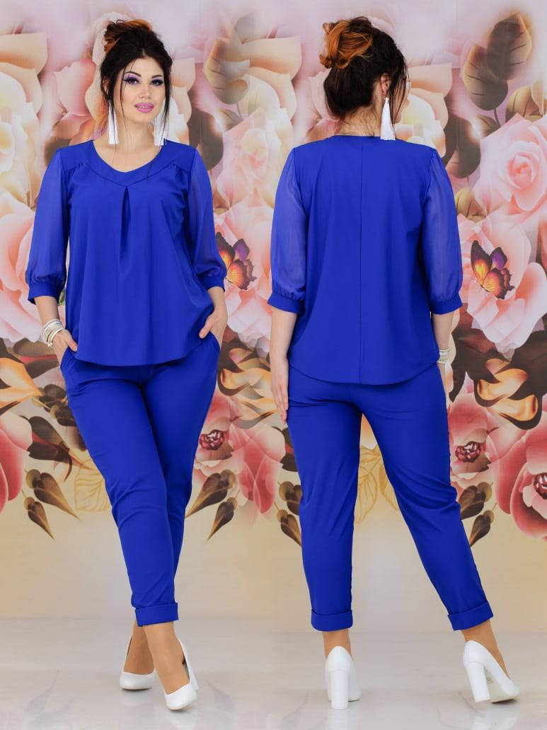 

Женский нарядный брючный костюм в больших размерах 301 "Шифон Кокетка Комби" в расцветках