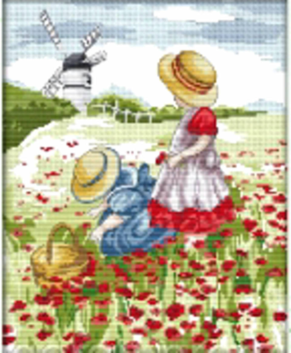 

Набор для вышивки крестом Маковое поле размер картины 24*30 см частичная зашивка