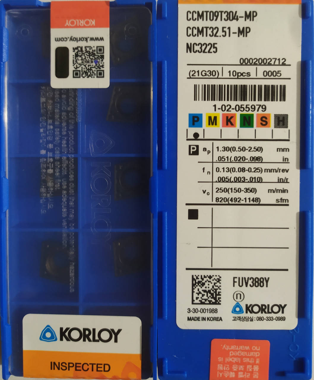 

CCMT 09T304-MP NC3225 Korloy Original Пластина твердосплавная ромб 80°