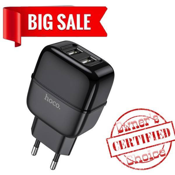 

Сетевое зарядное устройство Hoco C77A 2 USB 2.4A чёрное, Черный