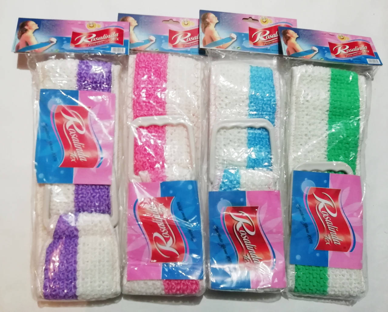 

Мочалка для душа, с пластиковыми ручками 64*10 см, Разные цвета