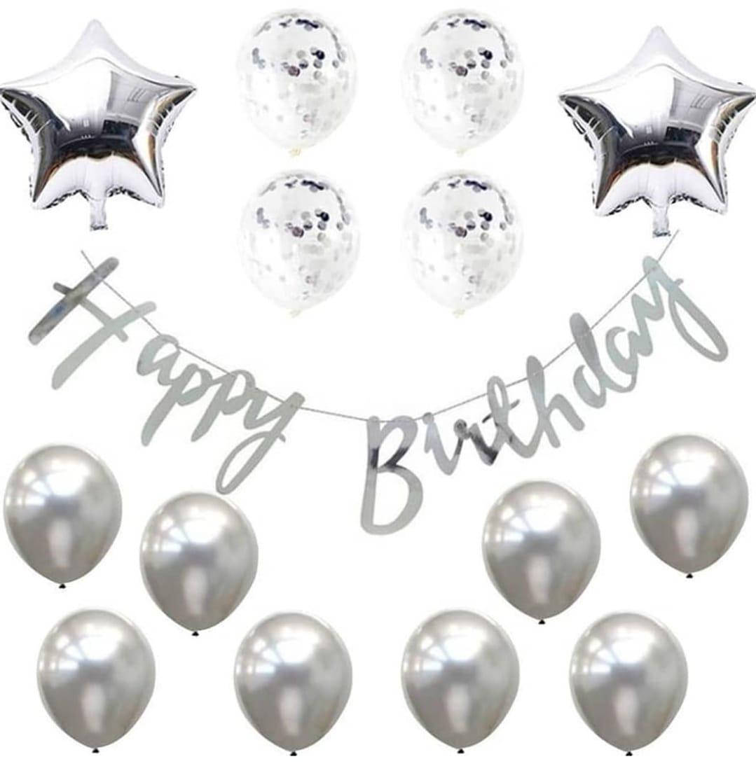 

Набор из шаров с гирляндой HAPPY BIRTHDAY | Серебряная пропись, Серебристый