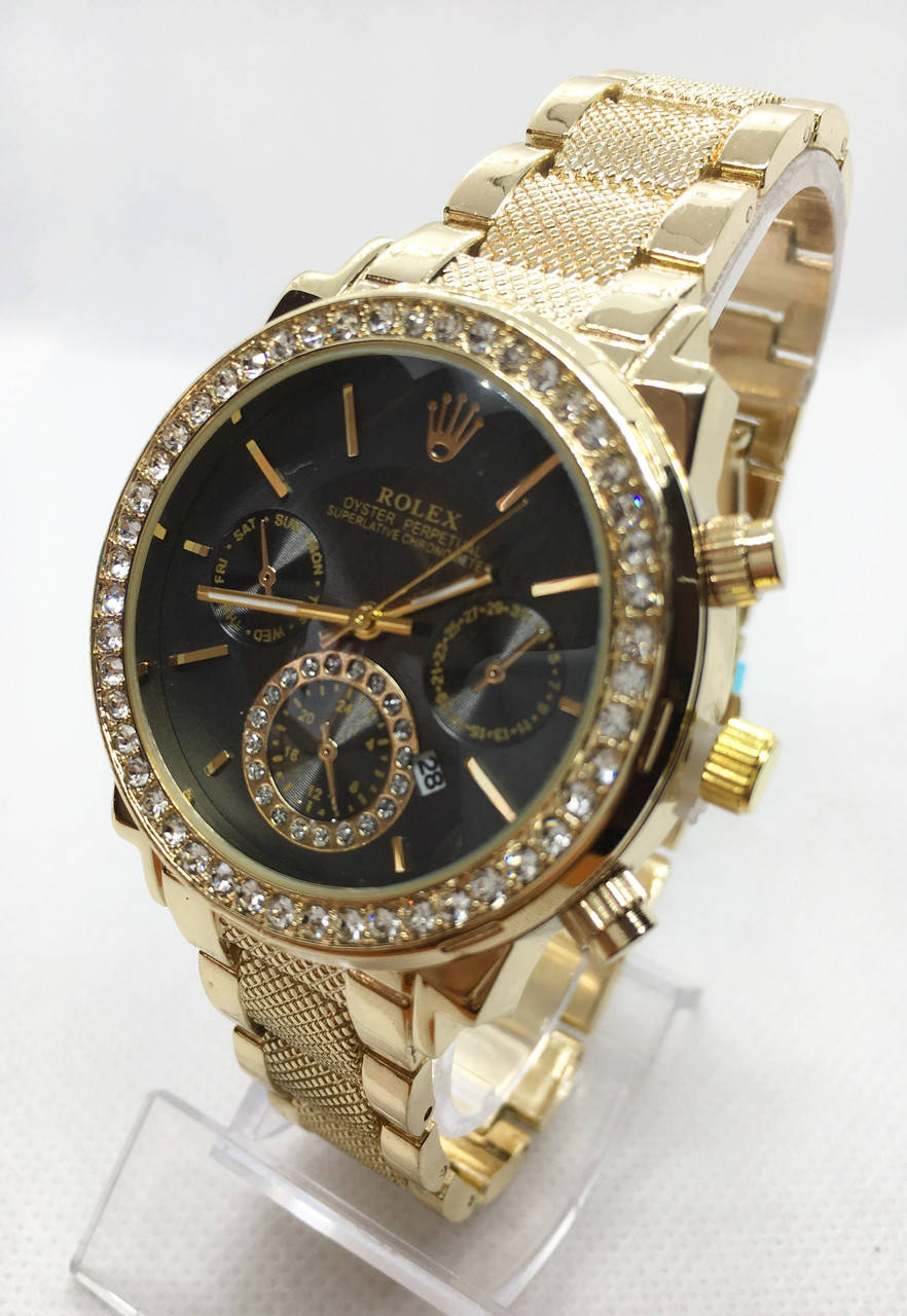 

Часы женские наручные Rolex (Ролекс), золото с черным циферблатом ( код: IBW490YB )