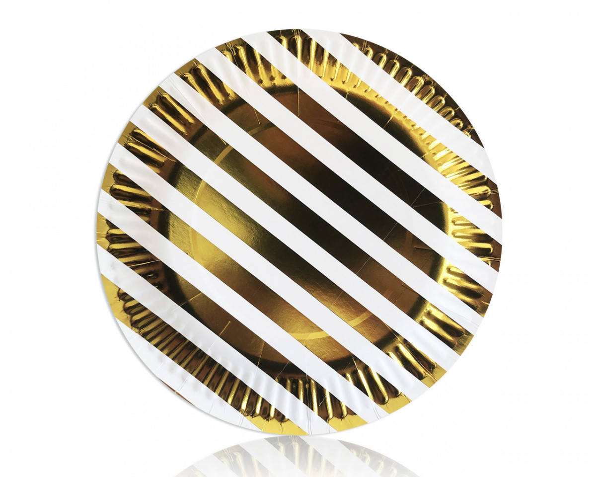 

Тарілки паперові "Полоска", золото, 10 шт, Набор тарелок "Полоска", Золотистый