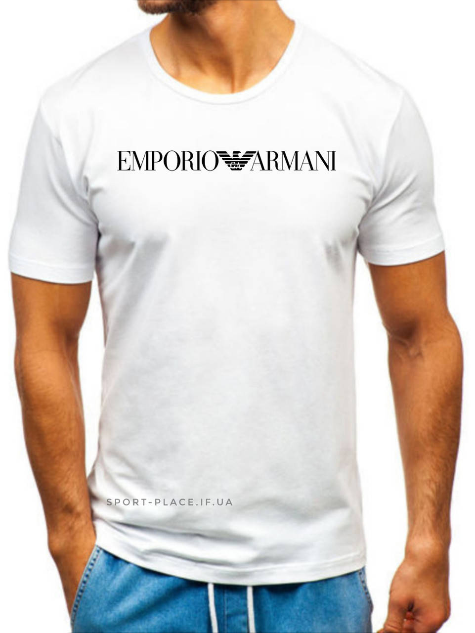 

Мужская футболка Emporio Armani (Армани) белая (большая эмблема) хлопок