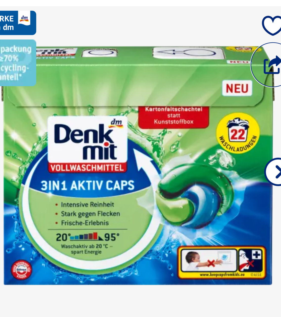 

Капсулы для стирки белого белья Denkmit Duo-aktiv Caps 20 шт