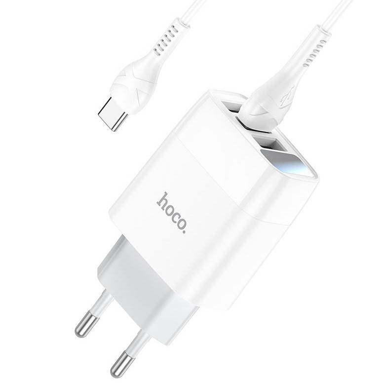 

Сетевое зарядное устройство с дисплеем на 3USB + кабель Type-C Android HOCO C93A |3USB, 3.4A| Белый