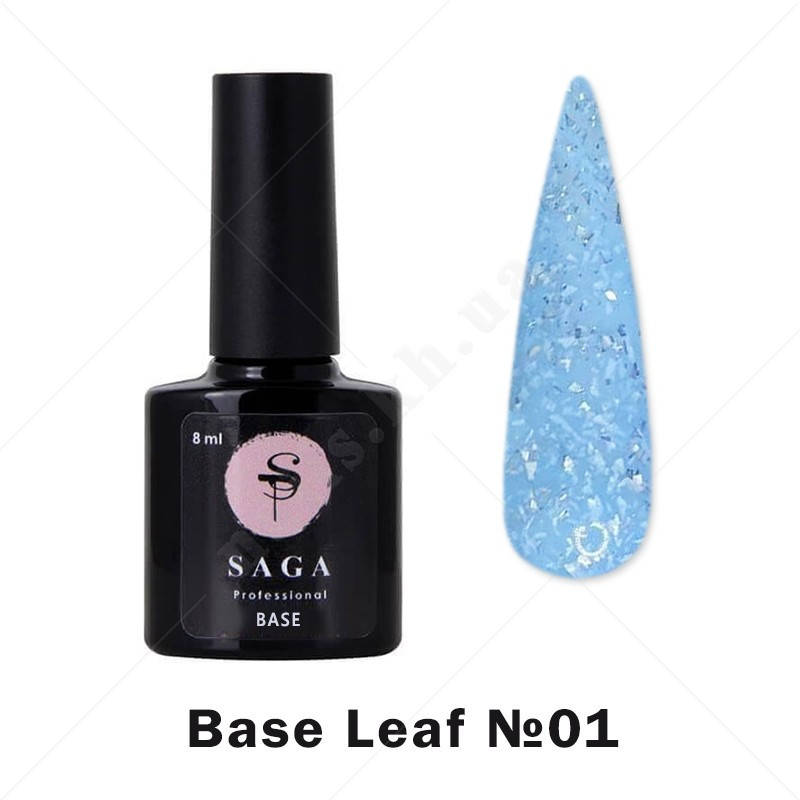 

Saga Base Leaf №01 голубая с серебристыми хлопьями