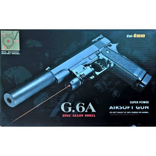 

G6A Страйкбольный пистолет Galaxy Colt M1911 Hi-Capa с глушителем и прицелом металл черный