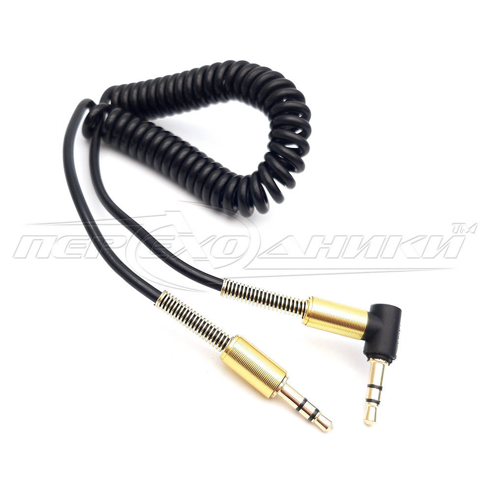 

Аудио кабель AUX 3.5 mm jack , спиральный черный, угол