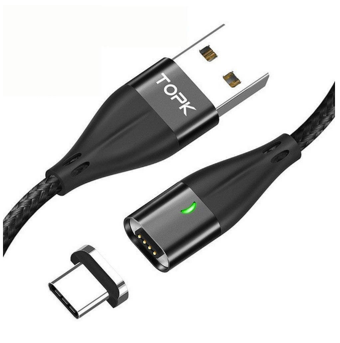 

Кабель магнитный TOPK Type-C быстрая зарядка QC-3 с передачей данных качество, Черный