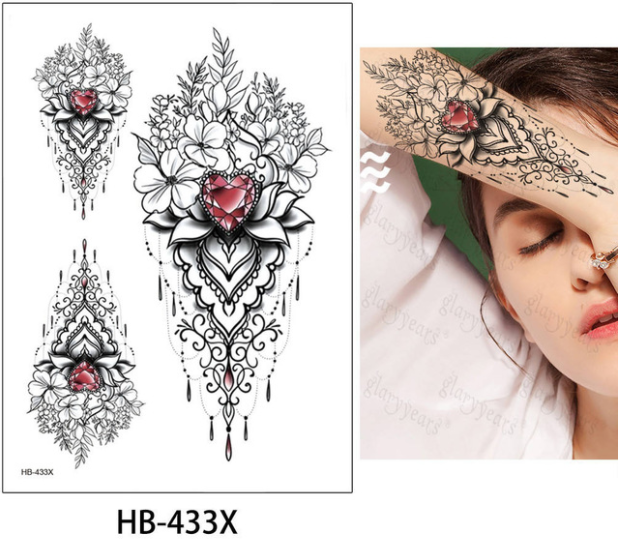 

Флеш тату. 21*15 см. Временная. Переводная, Цветы и Бабочки, Минимализм, Набор, Сердца, Кулон, HB-433 (S), Ч/Б