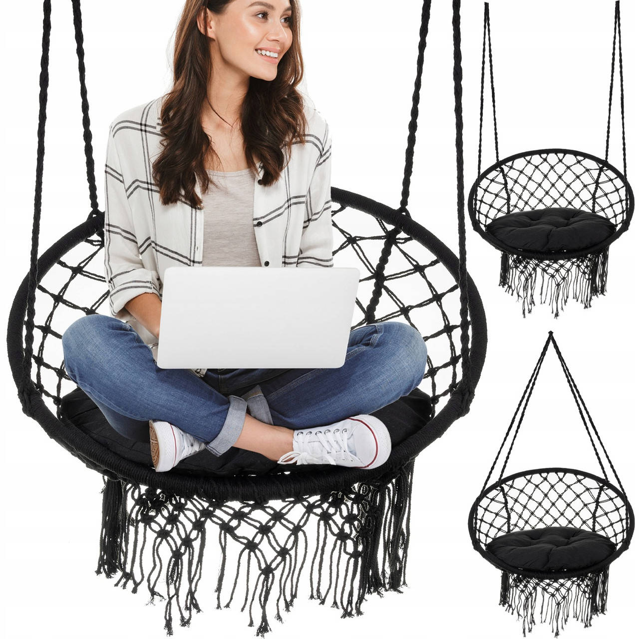 

Подвесное кресло качалка с подушкой черное 10369