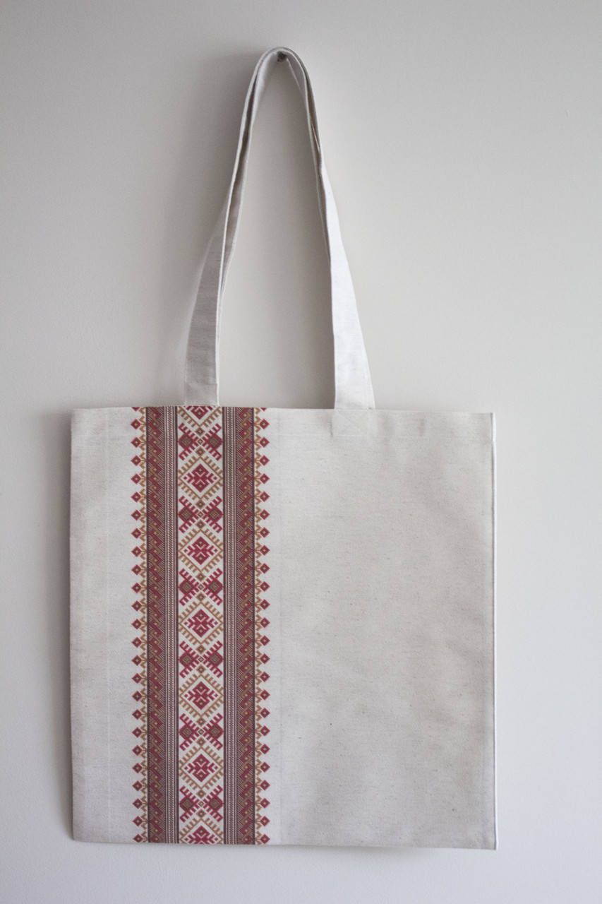 

Эко сумка принт Вишивка червона, сумка шопер, Бежевый