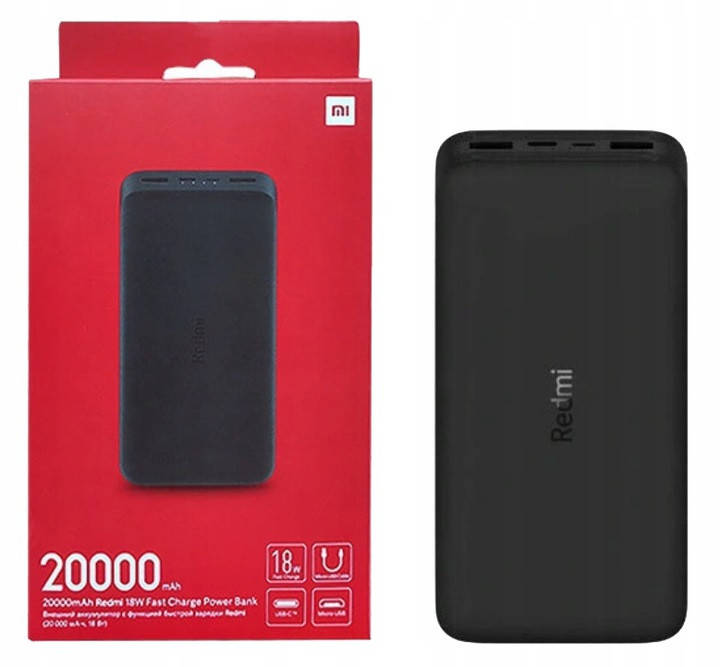 

Повербанк 20000mAh Xiaomi Швидка зарядка 18W для телефона планшета, Черный