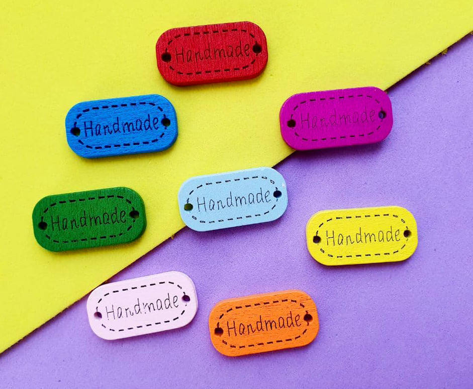 

20шт, Деревянные бирки "HandMade" 24х12мм, МИКС
