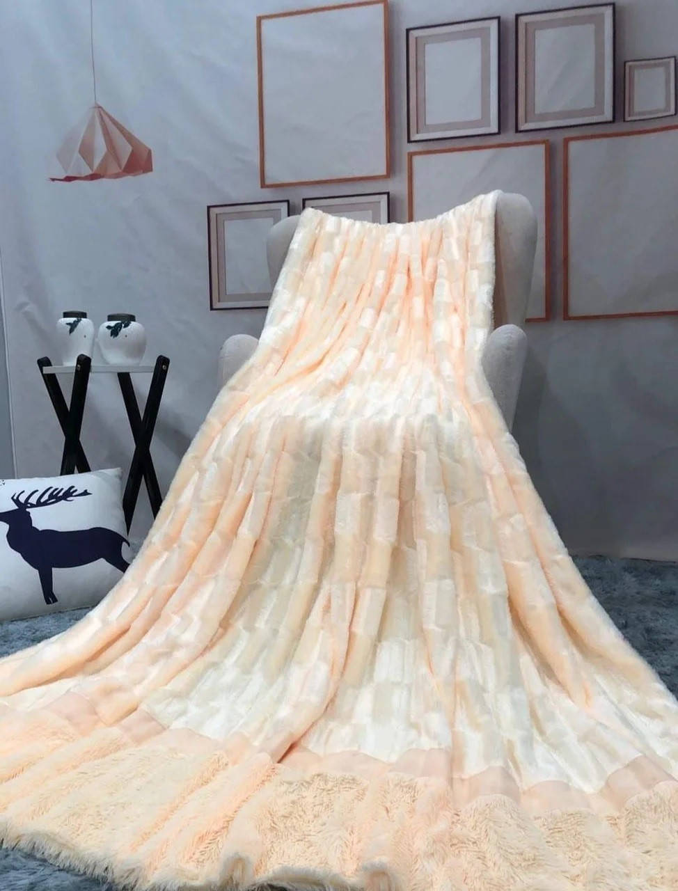 

Меховой двухсторонний плед покрывало Норка Premium Collection Евро 220x240 персиковый