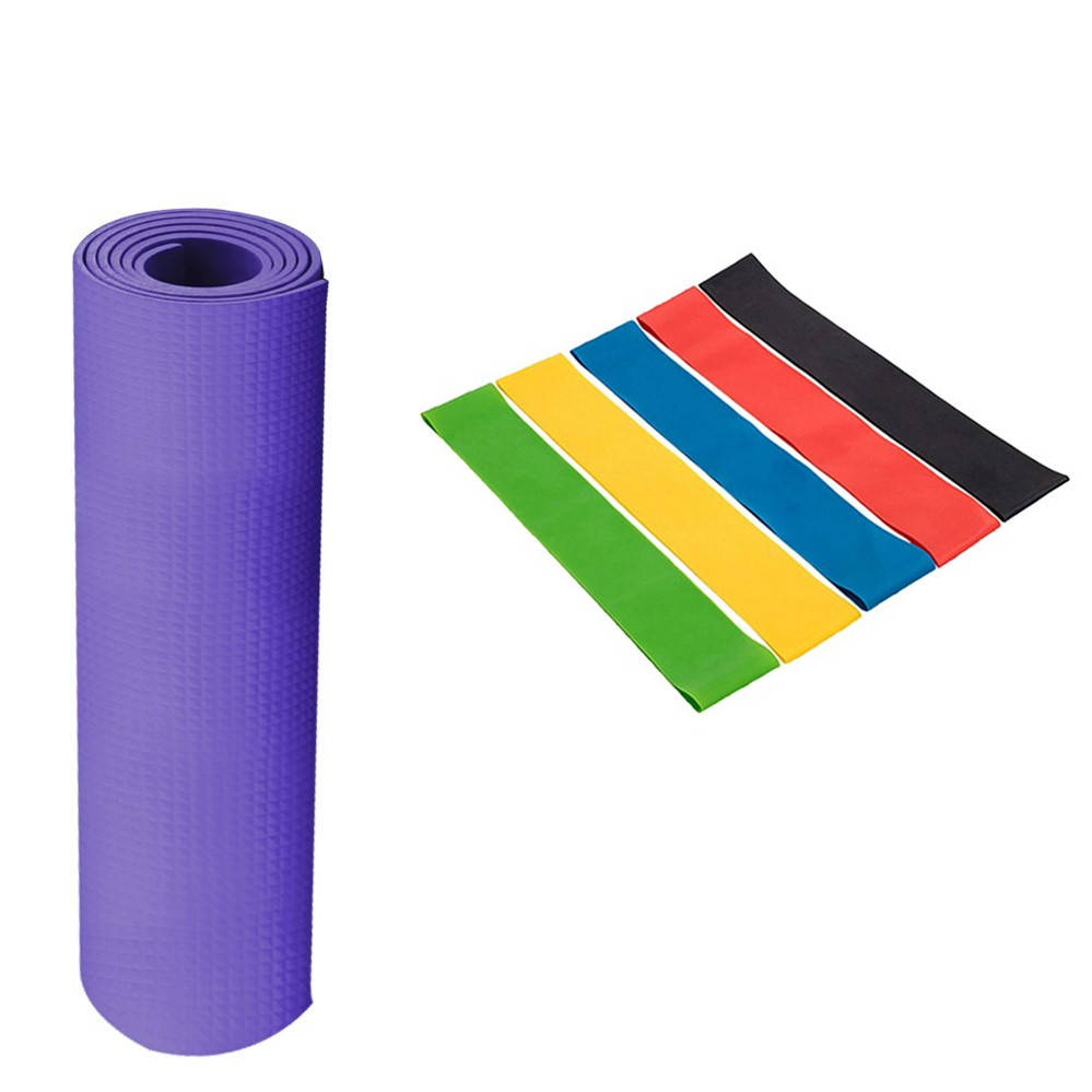 

Фитнес коврик и резинки для фитнеса спортивный комплект мат и резиновые эспандеры Набор для спорта