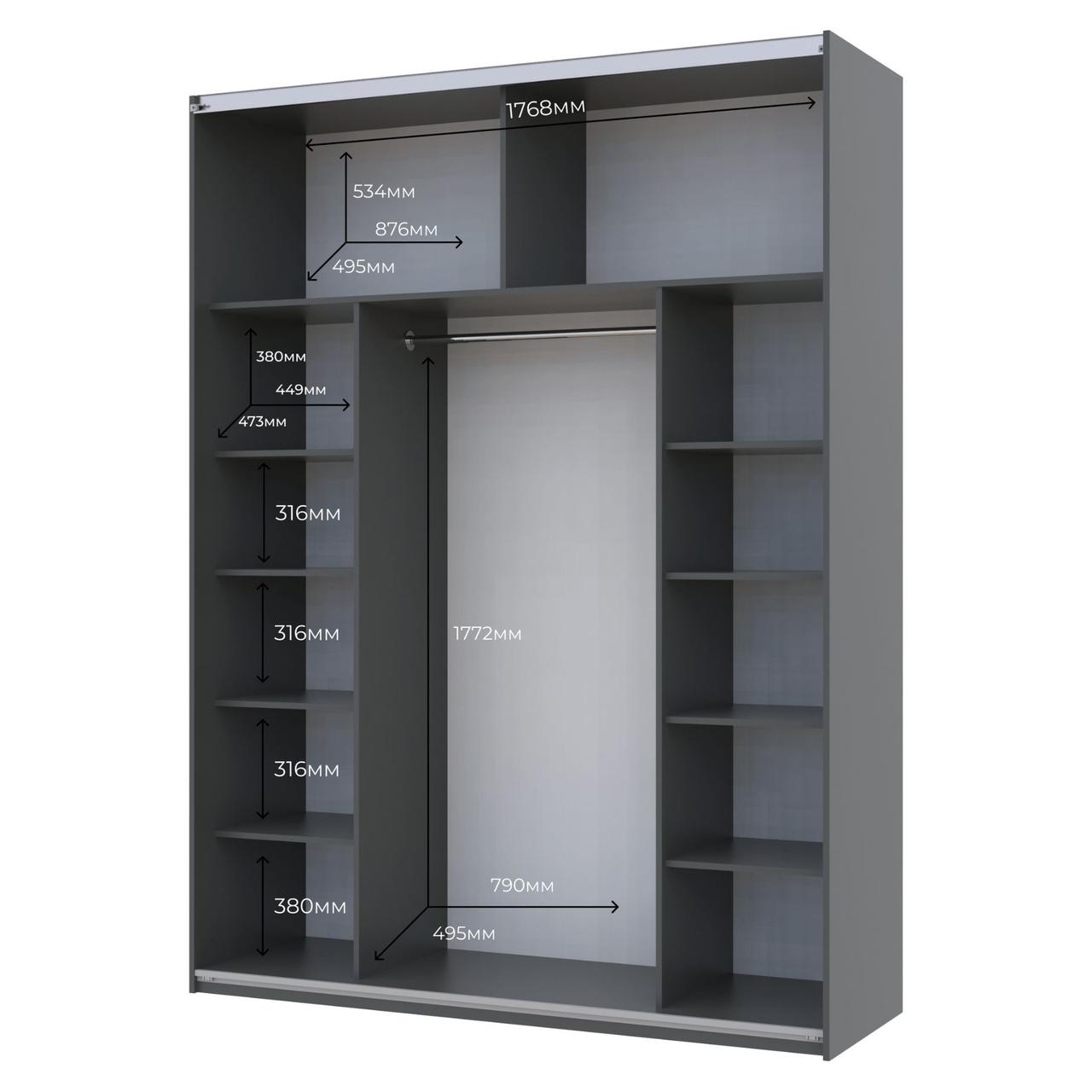 Шафа купе Doros G-Caiser Графіт Графіт/Білий 1 ДСП / 1 скло / 3 частини 180х60х240 (42005090) 3