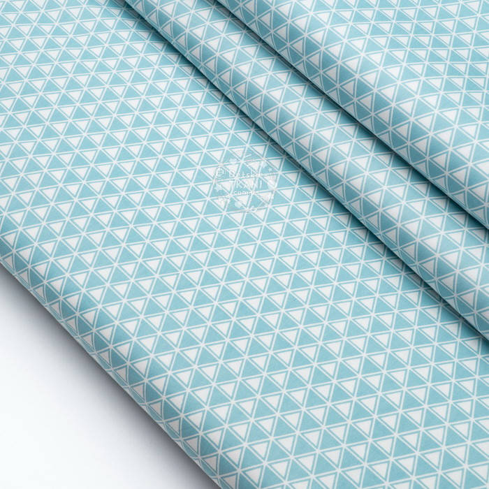 

Сатин ткань "Двойные треугольники" бирюзово-белые, №2490с, Бирюзовый