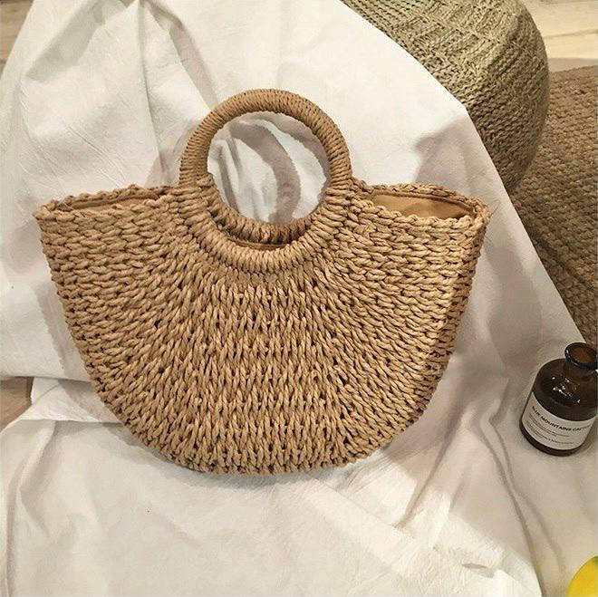 

Женская летняя плетеная сумка Полумесяц с круглыми ручками, Бежевый