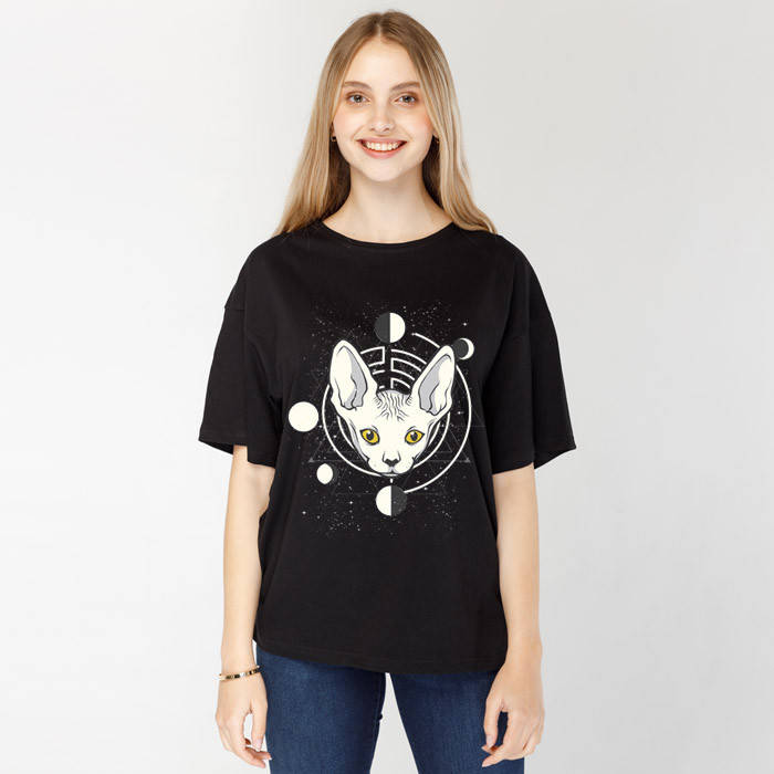 

Кот Сфинкс Футболка женская оверсайз, Черный