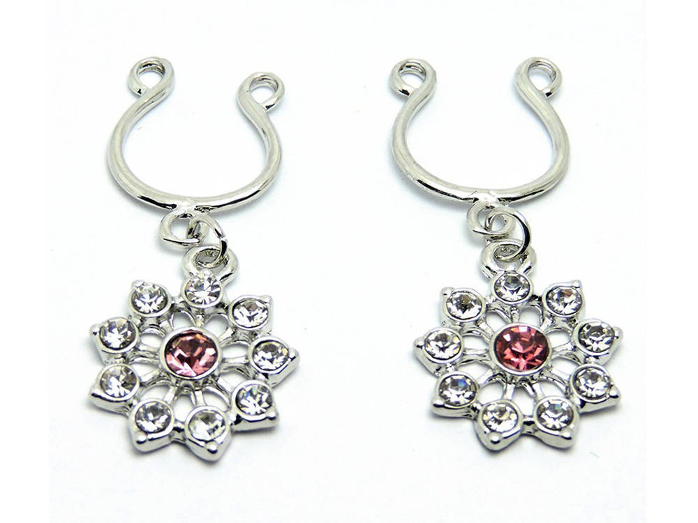 

Сережки для пирсинга сосков Цветок со стразами 2 шт без прокола