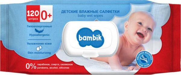 

Детские влажные салфетки Bambik бамбик с овсяным молочком, 120 шт.