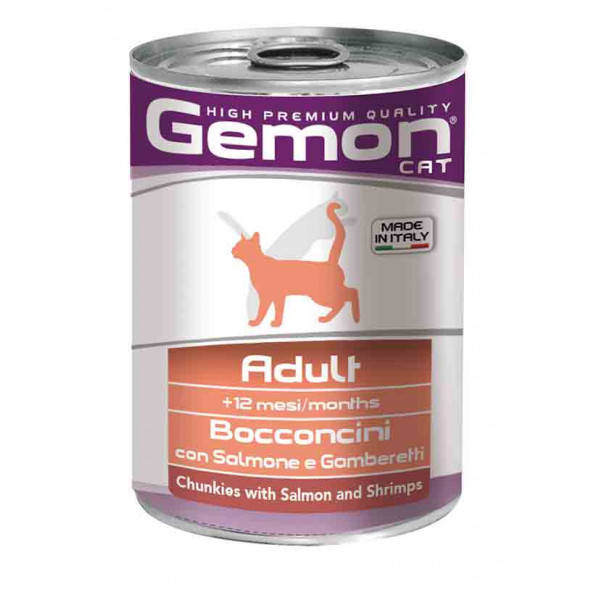 

Влажный корм GEMON Джемон CAT WET Adult лосось с креветками, 0,415 кг
